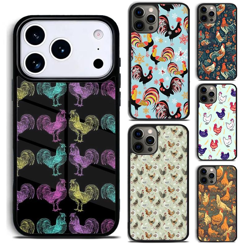 Bright Pattern with Roosters Phone Case For iPhone 17 16 15 14 13 12 11 Pro Max Plus 17Air Soft Silicone Cover