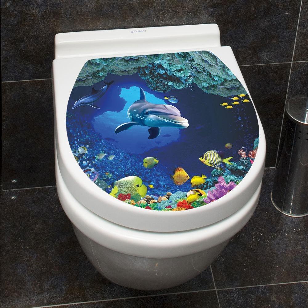 1Pc Waterproof Bathroom Decor Sticker Sea Fish Home Decor Sticker Fashion Toilet Seat Sticker