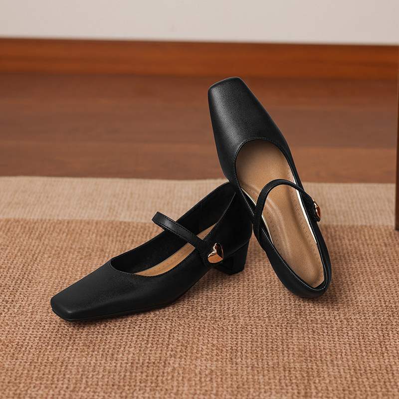 Krazing Pot Microfiber Square Toe Thick Med Heels Spring Summer Shoes Big Size 43 concise style Women Office Lady Pumps