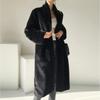 Winter Lang Schwarz Luxuriös Elegant Stilvoll Dick Warm Flauschig Zottelig Weich Faux Nerz Pelzmantel Damen Stehkragen Schärpen