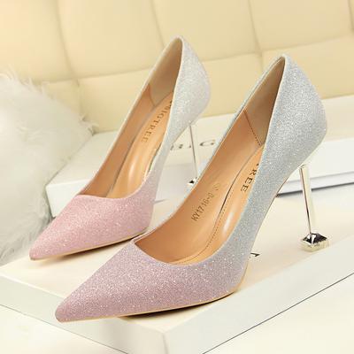 Women's Fashion Thin Heel 9.5CM High Heel Shallow Mouth Pointed Shiny Gradient Sexy Single Shoe