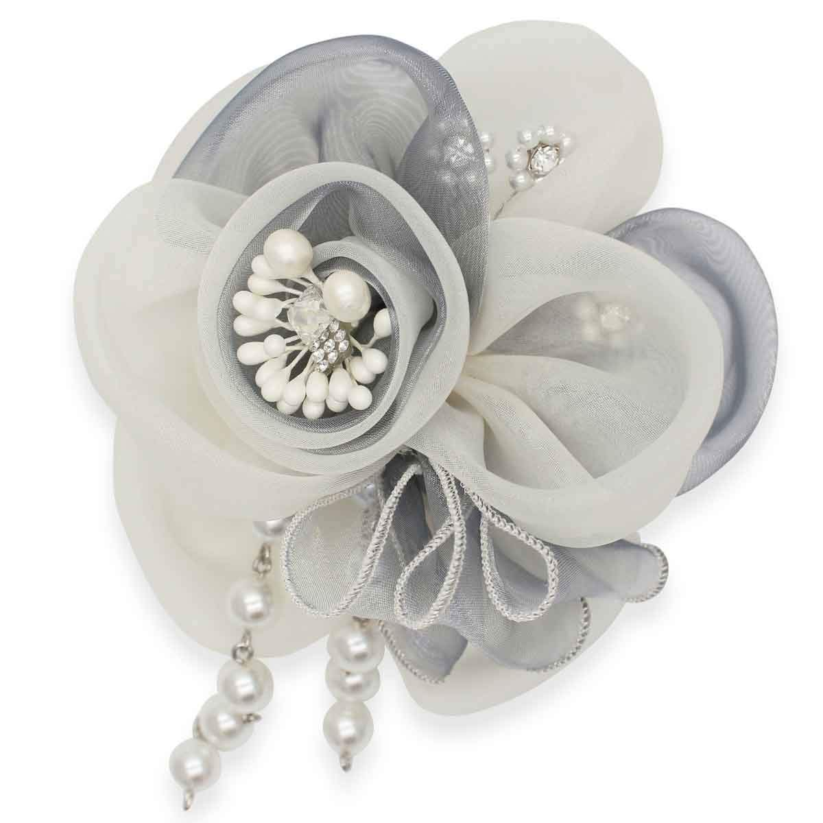 

Pearl dangling sewing flower bijou with clip formal corsage gray [Kamakura Crafts]