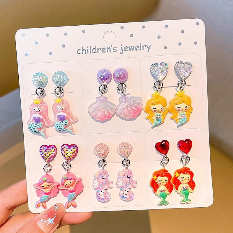 Kreskówkowe kolczyki dla dziewczynek bez przekłuwania - Słodkie, bezbolesne, letnie akcesoria na uszy dla dziecka