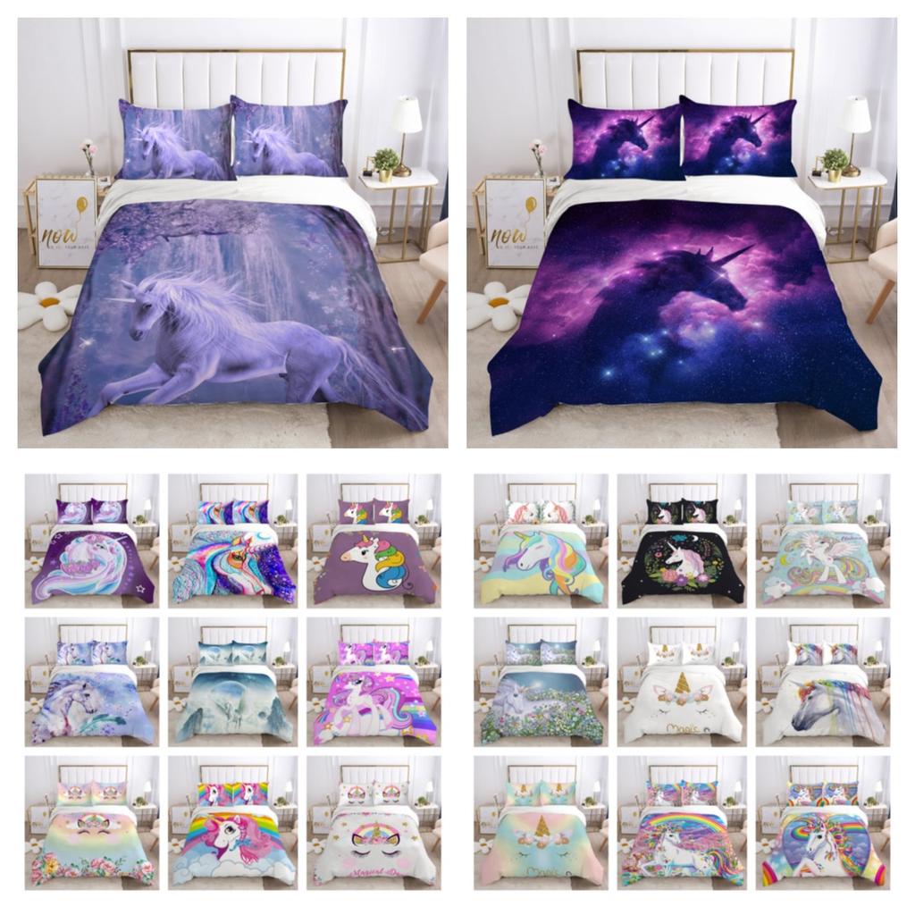 Unicorn Printed Bedding Set King Size Teen Bed Clothes Soft Highend Polyester Fashion Home Bedding Set