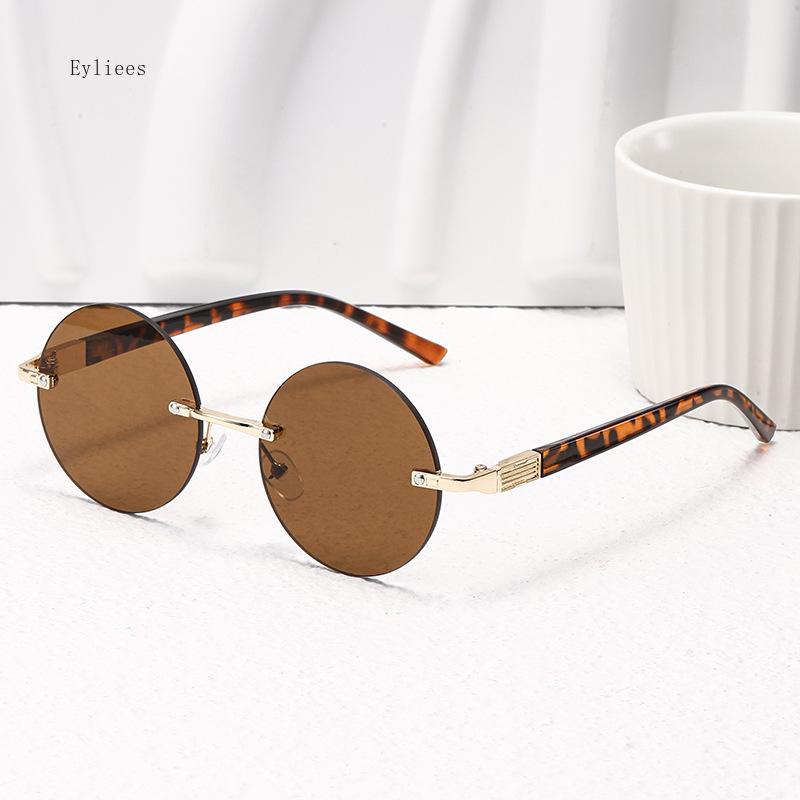 Ochelari de soare clasici, fără montură, femei, bărbați, cristal, lentile verde închis, ochelari de soare retro, rotunzi, ochelari de conducere în aer liber