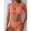 Nuovo Costume da Bagno Estivo 2 Pezzi Donna Colore Unico Bikini a Vita Alta Set Scollo a V Schiena Scoperta Costume da Bagno per Vacanze al Mare