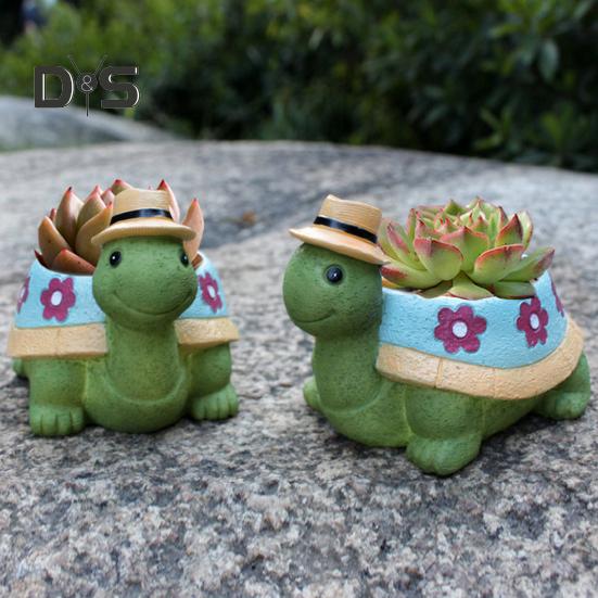 Turtle Plant Pot Decoration High Durability Waterproof Cartoon Cute Turtle Animal Succulents Holder Resin Flower Pot