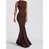 Herbst Neue Mode Unifarbener Rundhalsausschnitt Ärmelloses Bandkleid Sexy Rückenfreies Schlankes Faltenkleid Rock