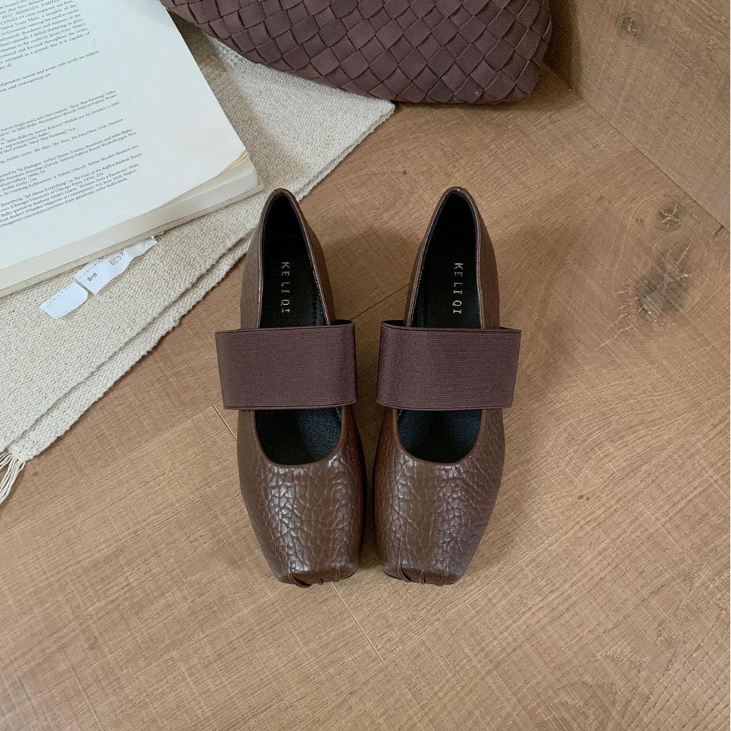 2025 New Autumn Shallow Mouth Elastic Band Granular Pattern Ballet Pig Nose Ballet Women's Single Shoes