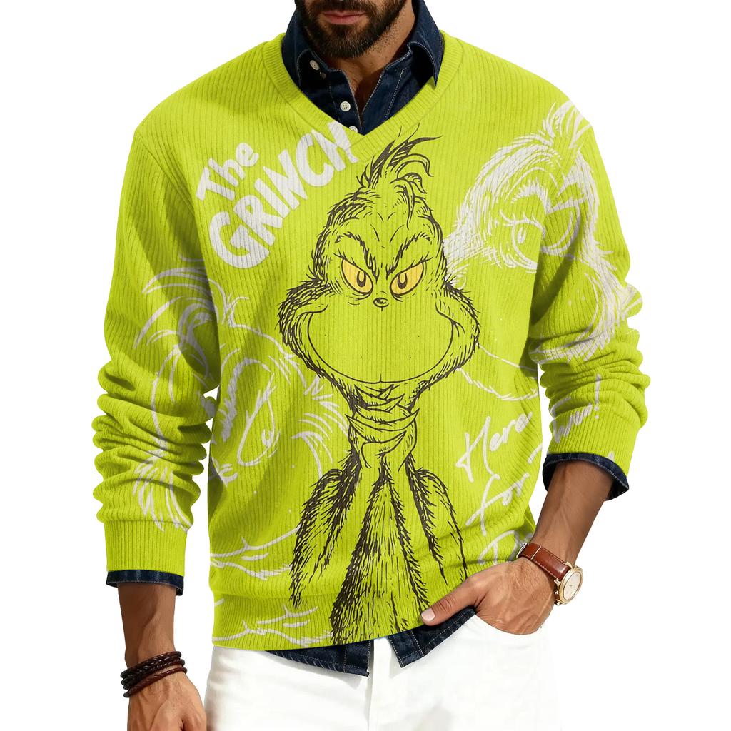 Men's V-neck Long Sleeve Ribbed Knit Pullover