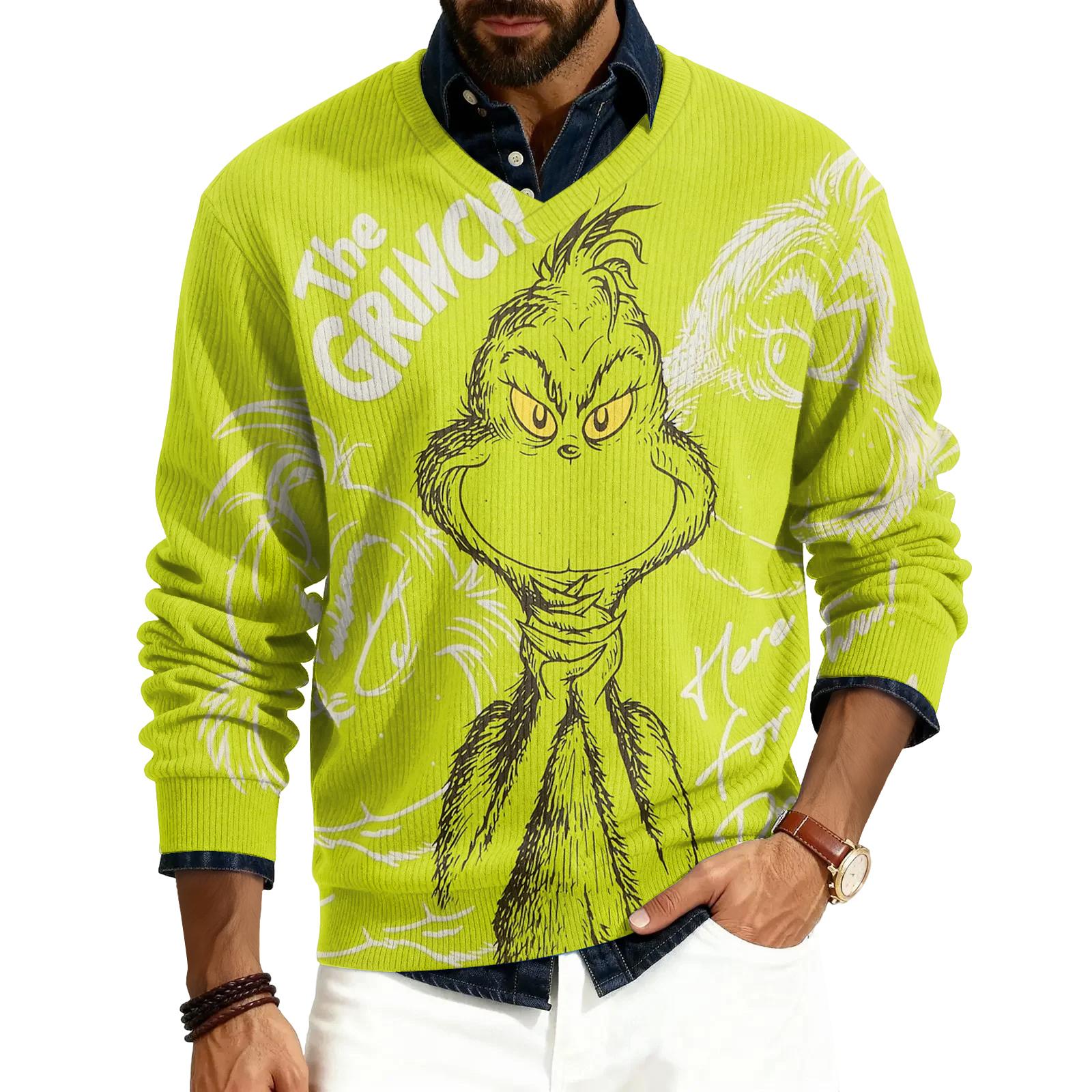 Men s V-neck Long Sleeve Ribbed Knit Pullover M