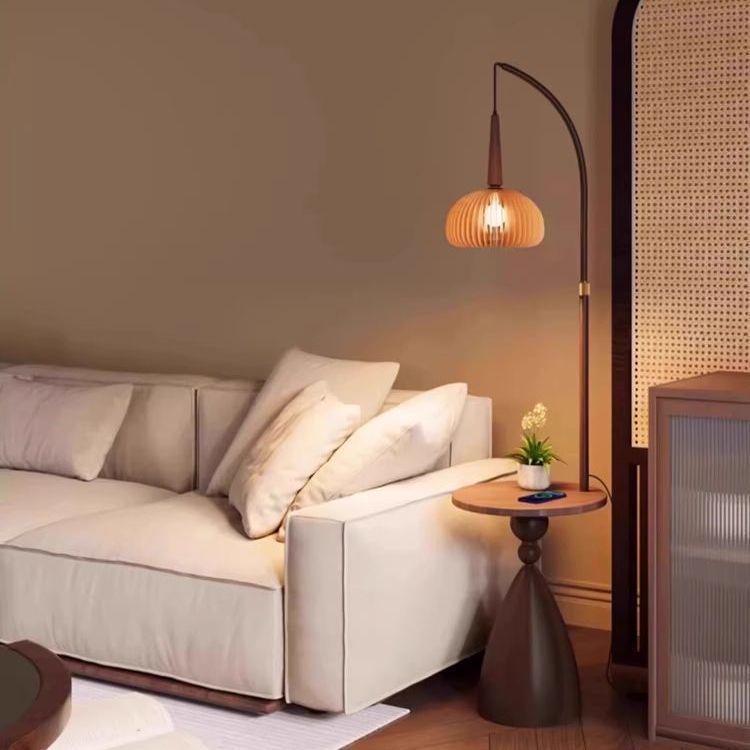 Retro American-Style Floor Lamp with Integrated Storage and Bedside Table Combo