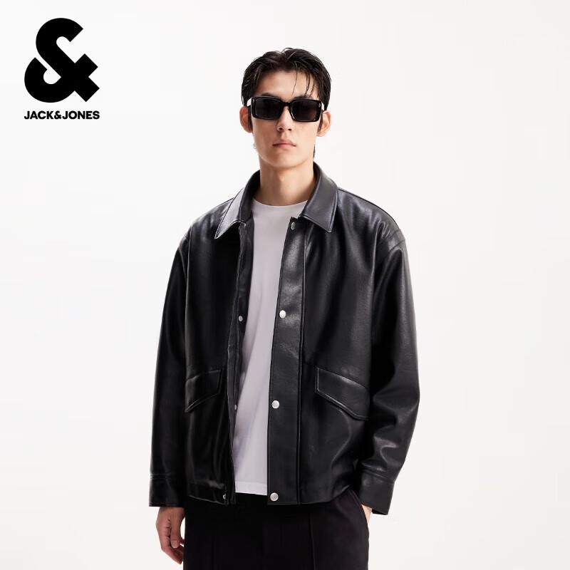 JACK&JONES Men's Fall 2025 Stand Collar Textured Faux Leather Padded Jacket