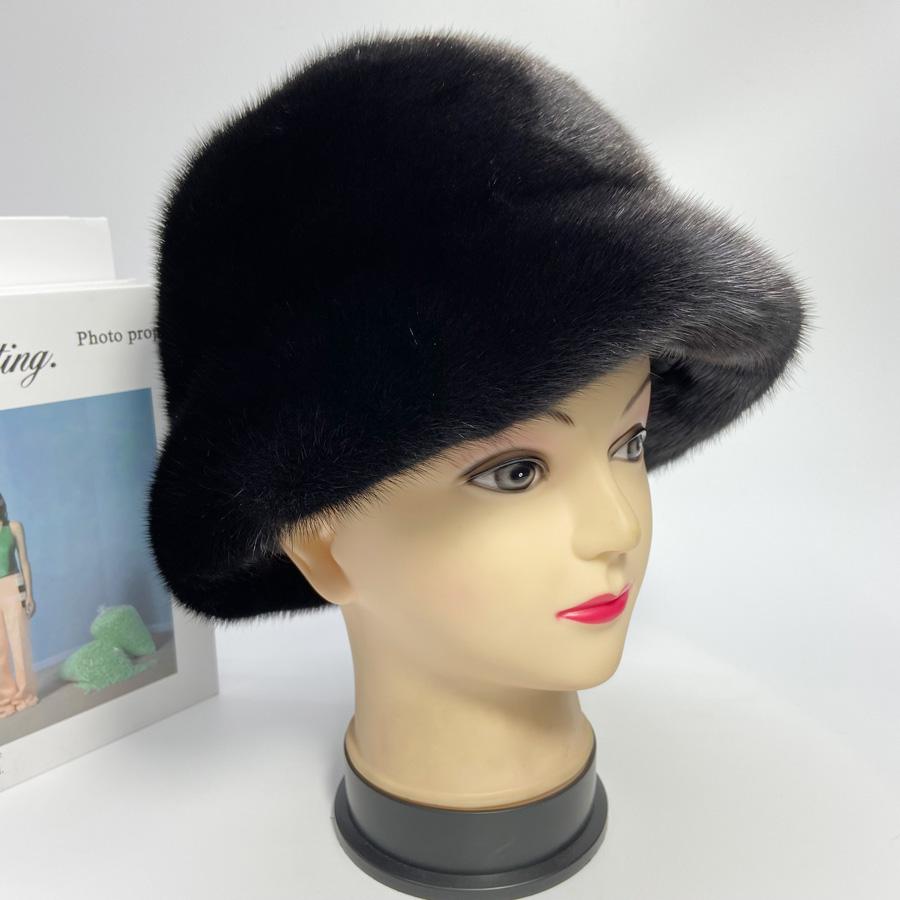 Dámská zimní čepice luxusní norková čepice Pevná módní kbelík Klobouk Domo Soft Brim Outdoor Ushanka nadýchaný Stylový originální čepice z norkové kožešiny