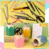 9pcs Cartoon Pencil-Shaped Desk Organizer Set PE Plastic Pen Holder with Cup and Box, Office Colorful Stationery Storage, Desktop Brush Container