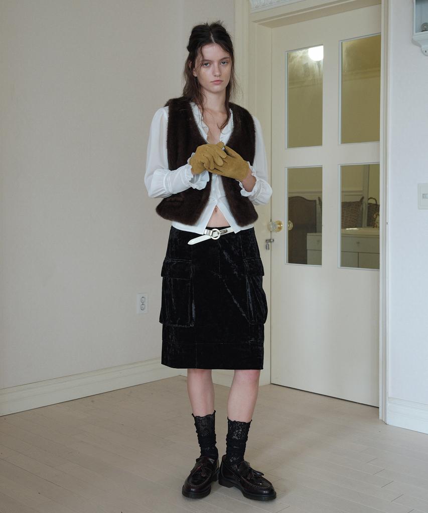 Obeodyupeulleeo Velvet Cargo Midi Skirt_Black