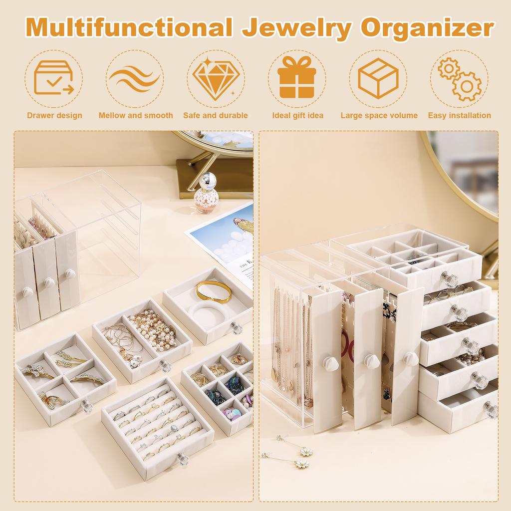 Necklace Organizer Multifunctional Earring Storage Box Large Capacity Earring Organizer Box for Bedroom Dressing Table