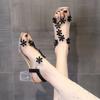 Fashion Open Toe Roman Style Ladies Shoes Summer 2024 Block Heel with Medium Heels Rhinestones Footwear High Sandals for Women Sandal F