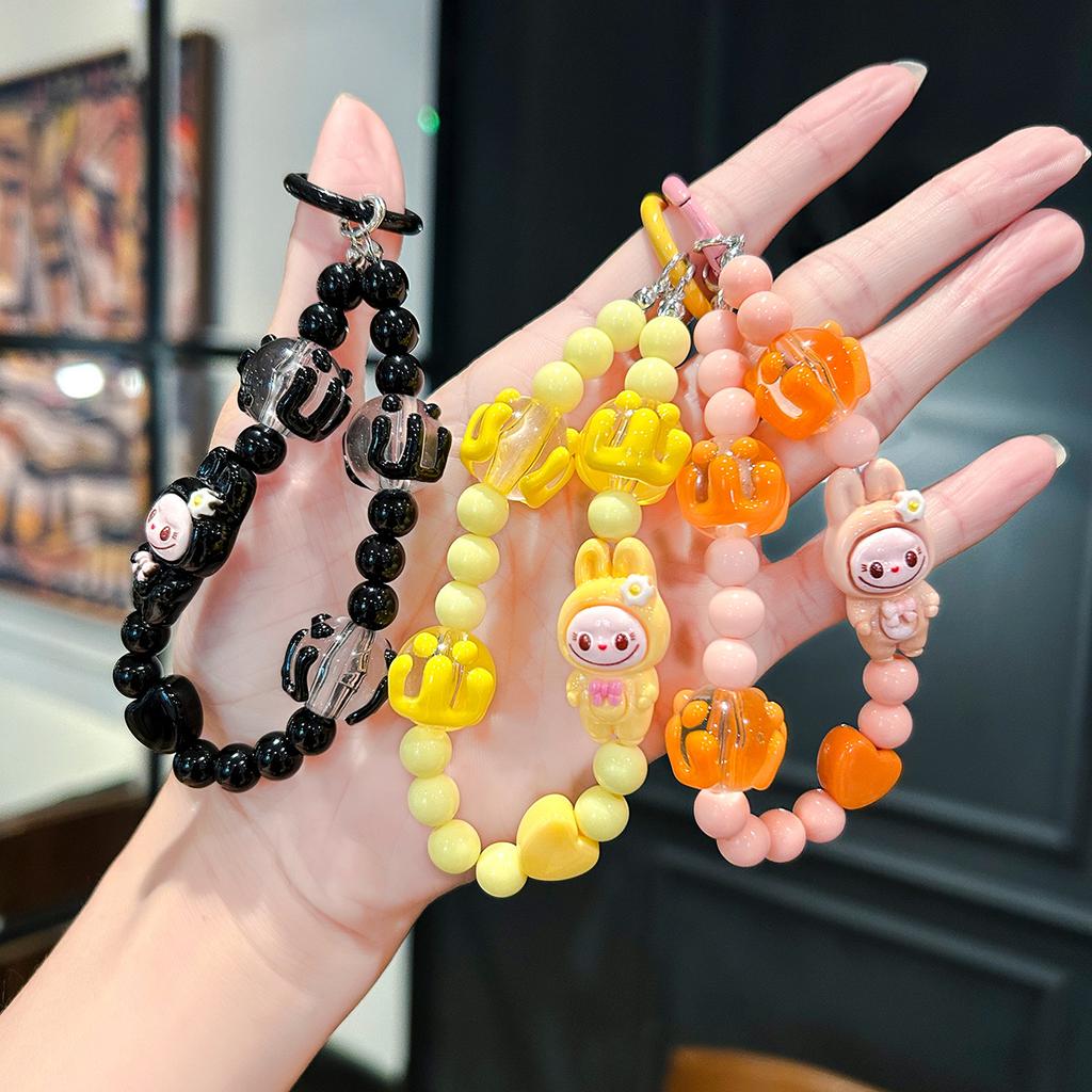 Cartoon Niedlich Stofflappen Graffiti Perlenarmband Handy-Lanyard Mädchenherz Handgelenk Anhänger Perlenkette Anhänger