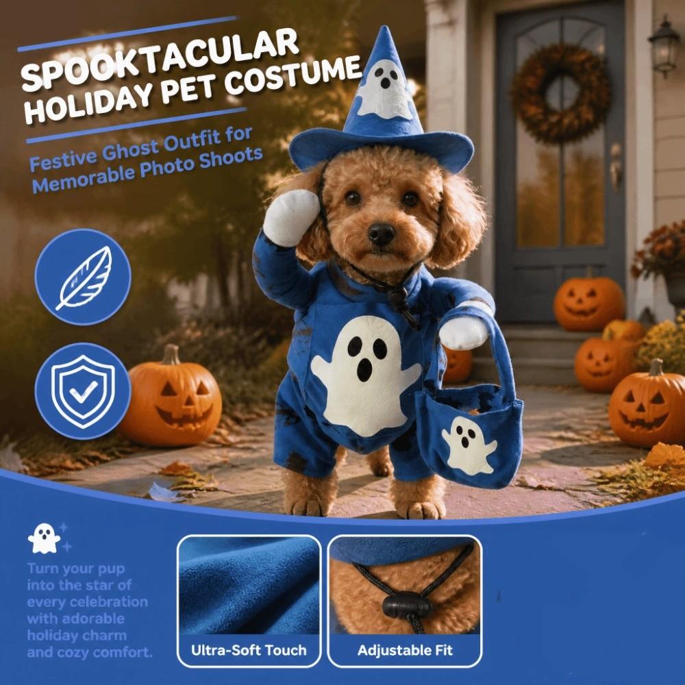 Adjustable Halloween Pet Ghost Costume Glow-in-the-Dark Full Body Jumpsuit Photography