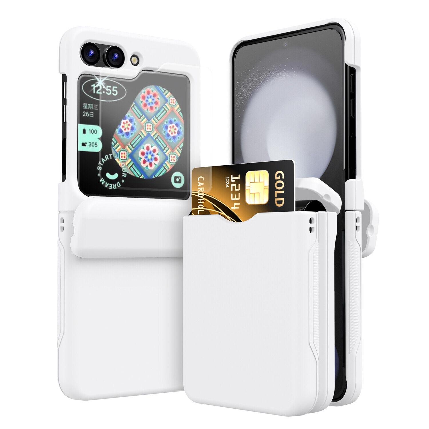 

Для Samsung Galaxy Z Flip 6 держатель для карт защитный экран и шарнирный жесткий чехол белый
