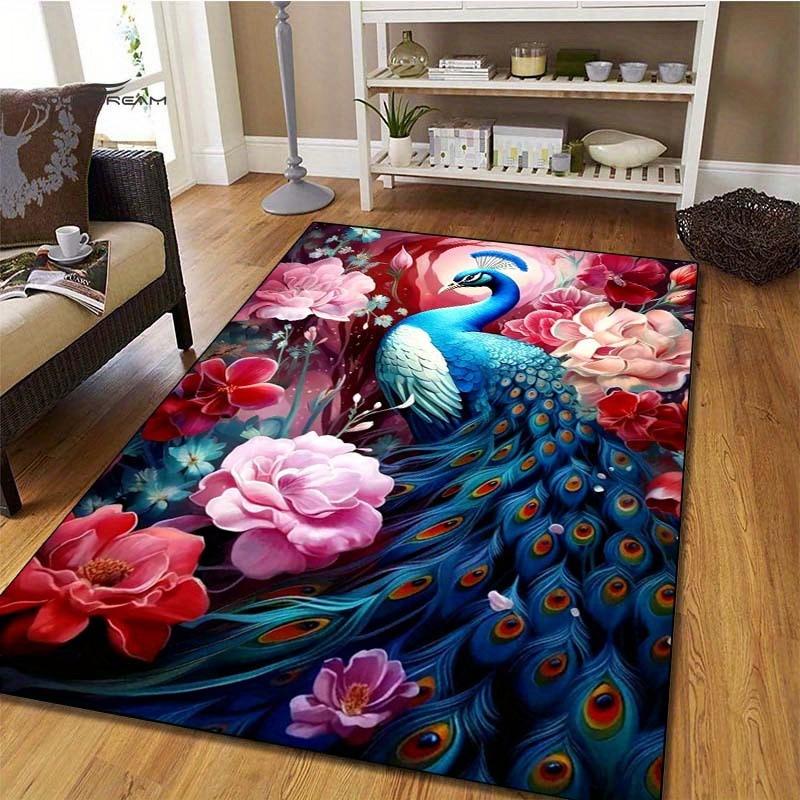 

Peacock and Flowers 3D Rug for Bedroom Decor, Vibrant Peafowl Art Carpet, Luxury Interior Design Elements Skid resistant carpet 50x80cm