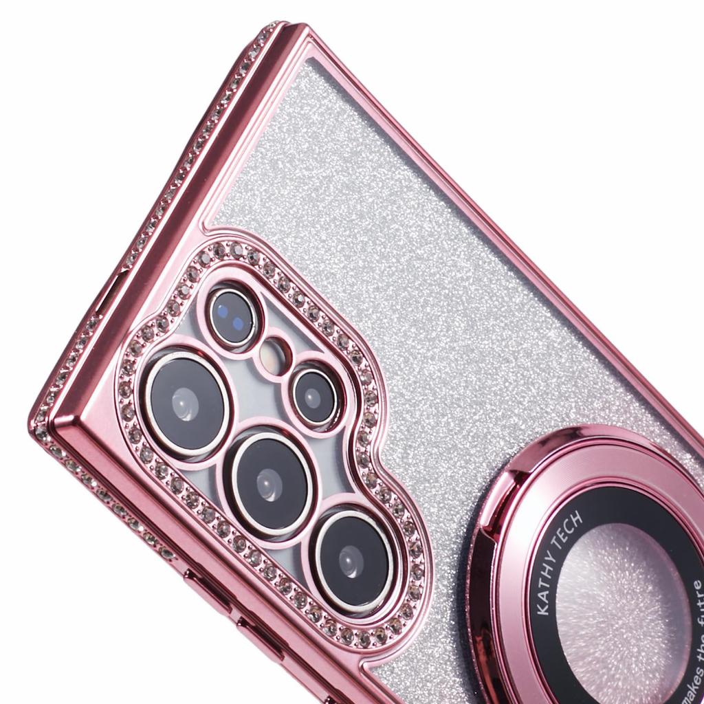 For Samsung Galaxy S23 Ultra TPU Case Rhinestone Gradient Phone Cover with Ring Kickstand