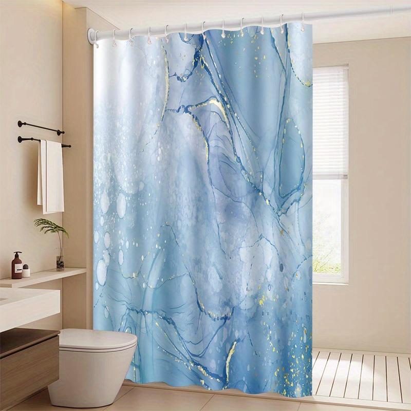 

1Pc Blue Marble Shower Curtain - Elegant Polyester Bath Decor With Golden Veins, Machine Washable, Perfect For Modern Bathroom W60H190(CM)-1 Pcs
