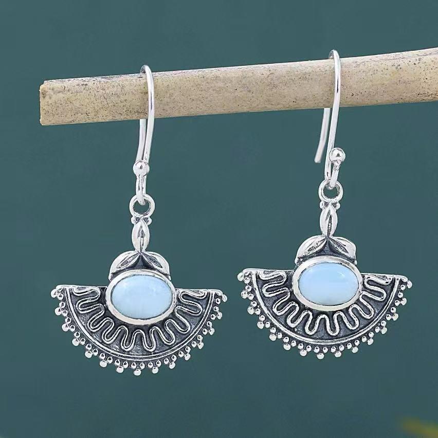 Trendy Retro Semicircle Luminous Stone Clover Dangle Earrings for Women