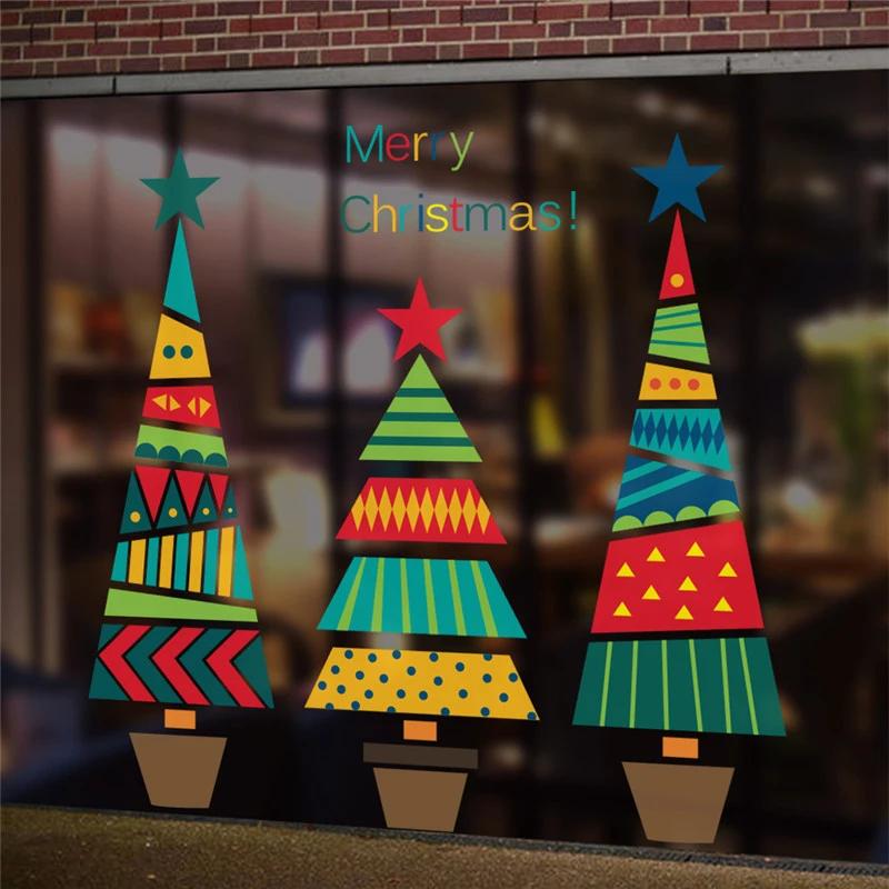 Merry Christmas Christmas Tree Stars Wall Stickers Home Decals Living Room Decorations DIY PVC Holiday Window Stickers