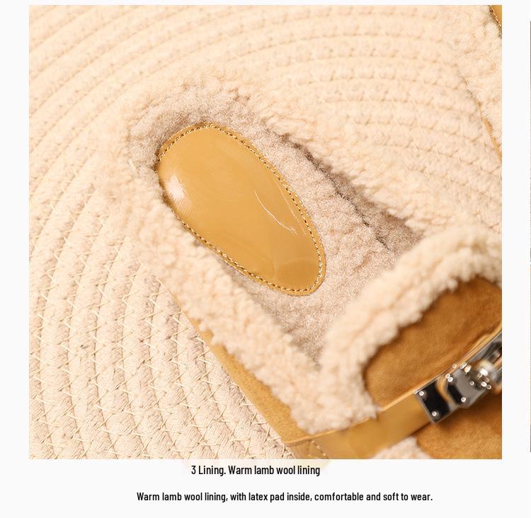 Cozy Ladylike Furry Slipper Mules with Metal Buckle & Hidden Heel - 2025 Autumn/Winter