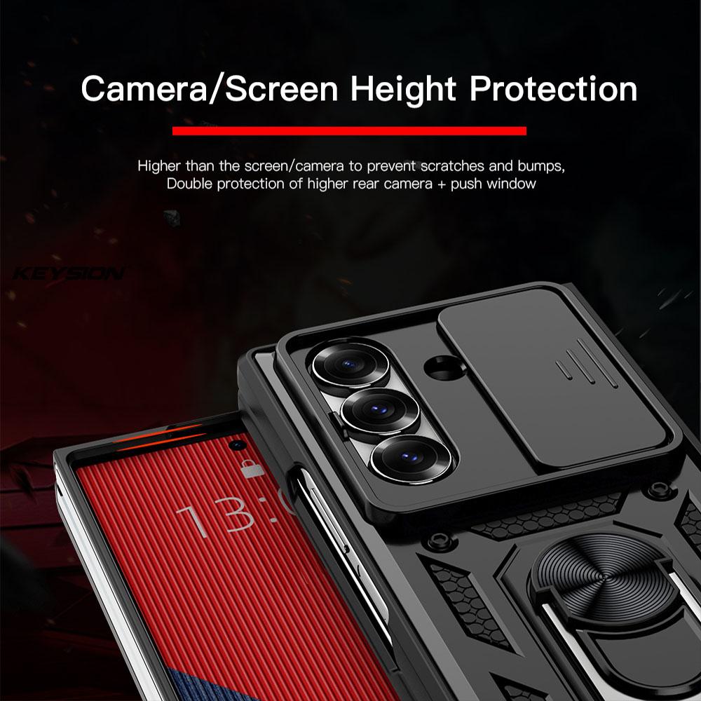 KEYSION Shockproof Case for Samsung Z Fold 7 6 5 Slide Camera Protection Ring Stand Phone Back Cover for Galaxy Z Fold 5 6 7 5G