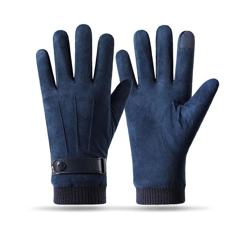 Winter Suede Fleece Gloves for Men with Fleece Warm and Comfortable  Outdoor Cycling  Student Korean Version Driving Touch Screen Gloves