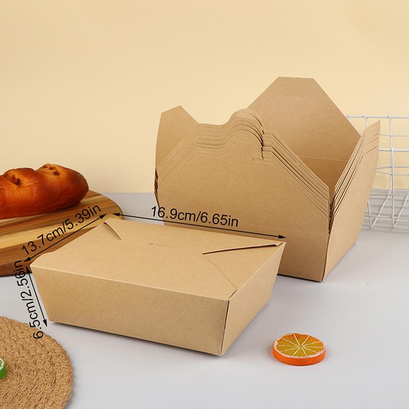 10 Adet Tek Kullanımlık Fast Food Kutusu Kalınlaştırılmış Kraft Kağıdı Katlanır Ambalaj Kutusu Bento Kek Izgara Et Salata Yemek Kabı Rest için