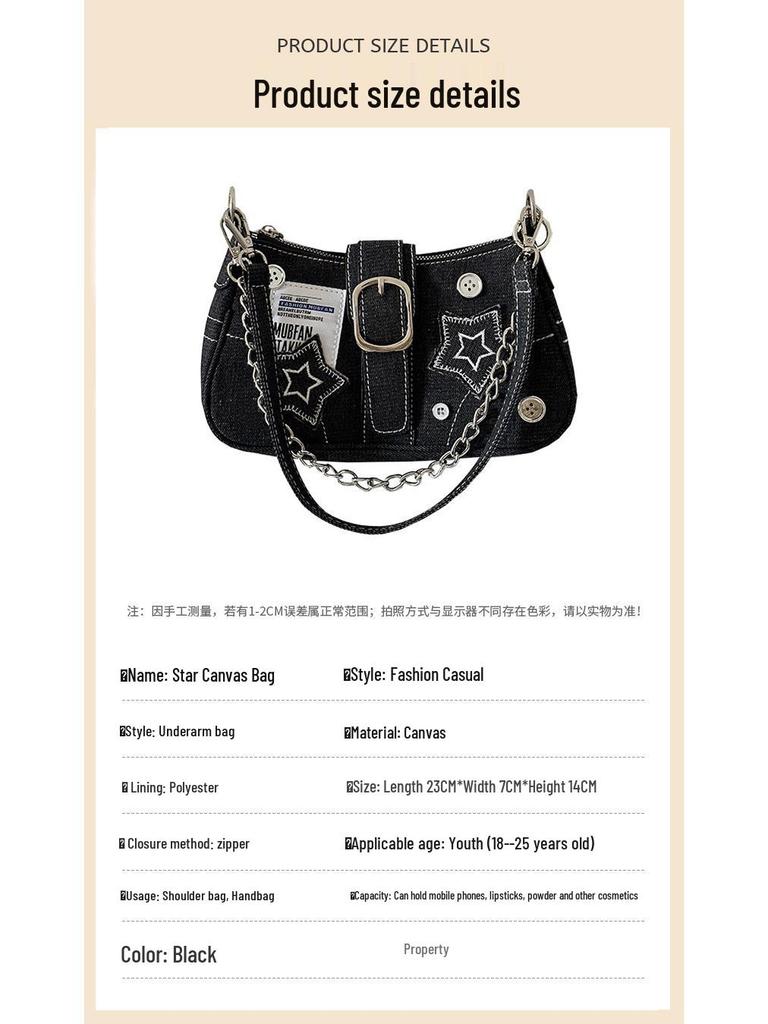2025 Y2K Spicy Girl Star Chain Canvas Shoulder Bag
