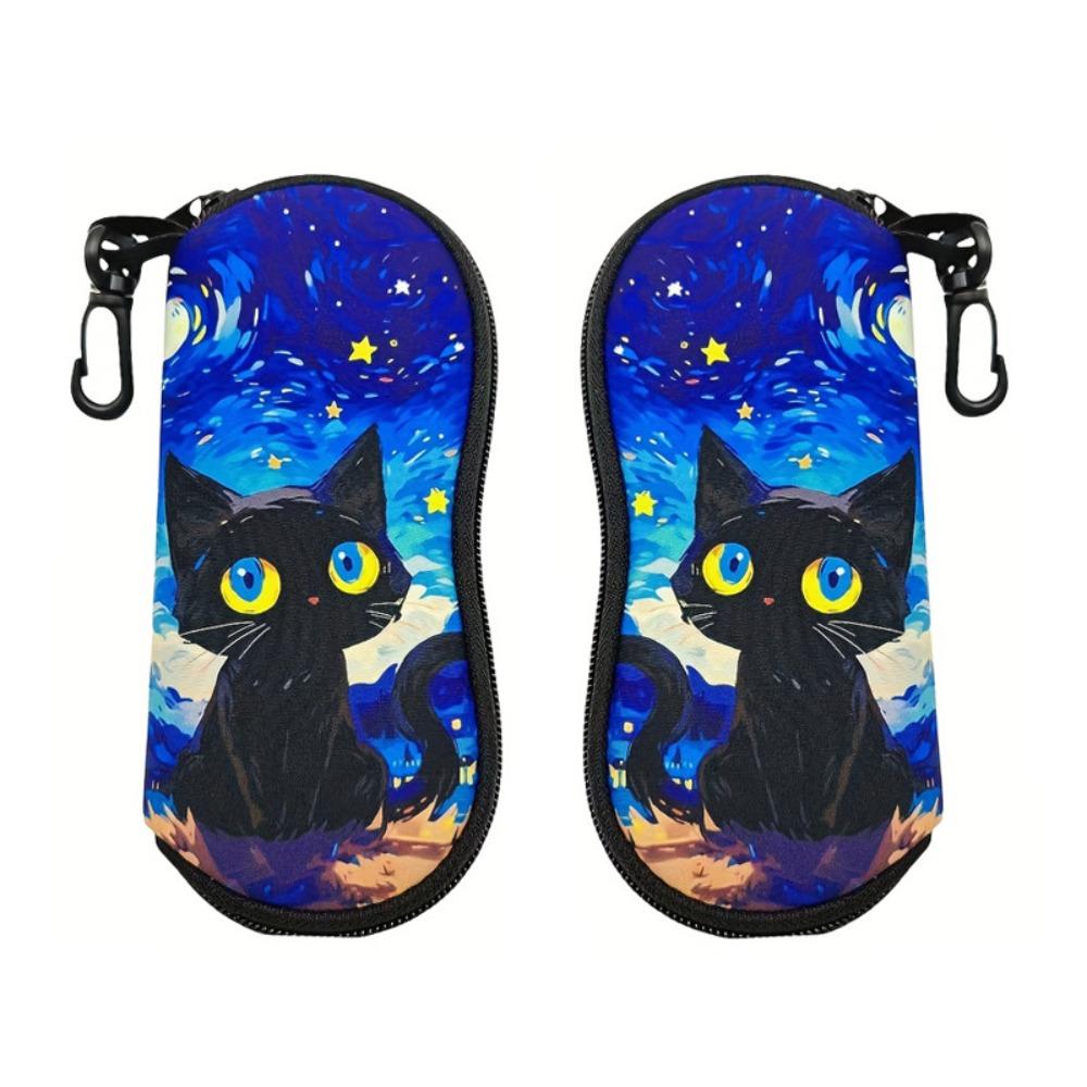 Creative Hanging Eyeglass Case Soft Leather Sunglasses Storage Bag Cute Print with Clip Reading Glass Pouch for Kids Women Men