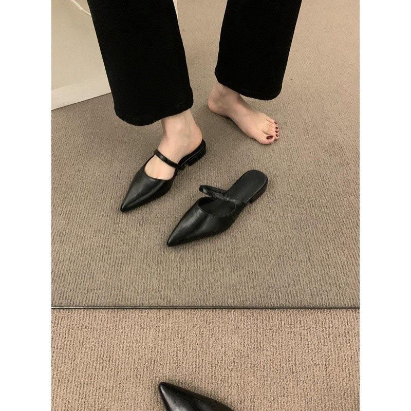 Temperament shallow mouth pointed head half slippers women wear one foot lazy shoes empty bag head sandals