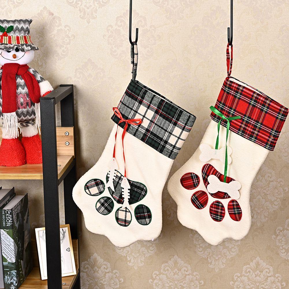 Craft Holiday Hanging Paw Shaped Fireplace Ornaments Christmas Stockings Decoration Pet Supplies