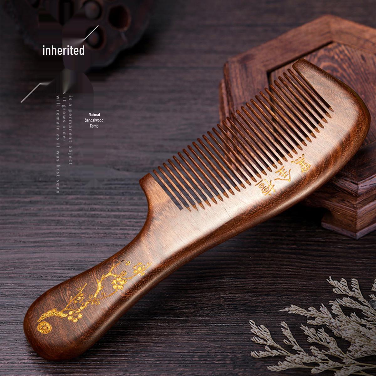 

Позолоченная круглая ручка гребень из сандалового дерева - Элегантный деревянный подарок с длинной ручкой для мамы