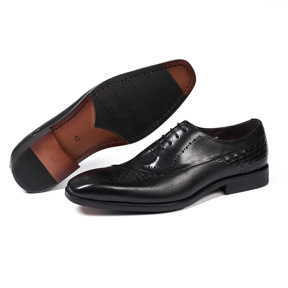 Fashion Men's Genuine Leather Oxfords Fashion Pointed Toe Wedding Party Dress Shoes Luxury Lace-Up Office Career Formal