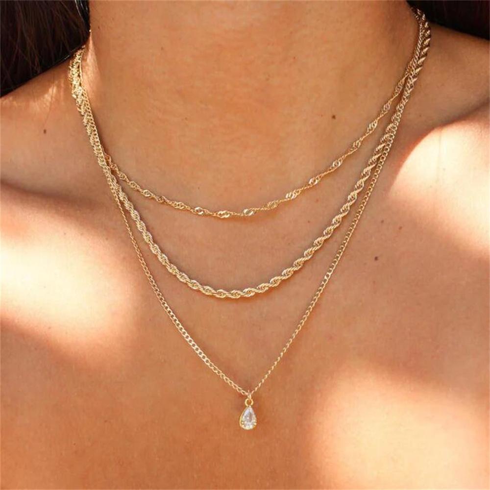 Boho Fashion Multilayer Gold-plate Artificial Pearl Crystal Chain Necklace For Women Female Vintage Star Sequin Pendant Jewelry