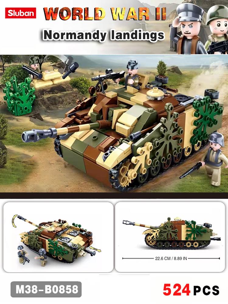 Druhá světová válka 2 Vojenská stavebnice Přistání v Normandii UK US Německá armáda Stavebnice Kostky Hračky WW2 Stavebnice Vozidla Tanky Pershing Panther