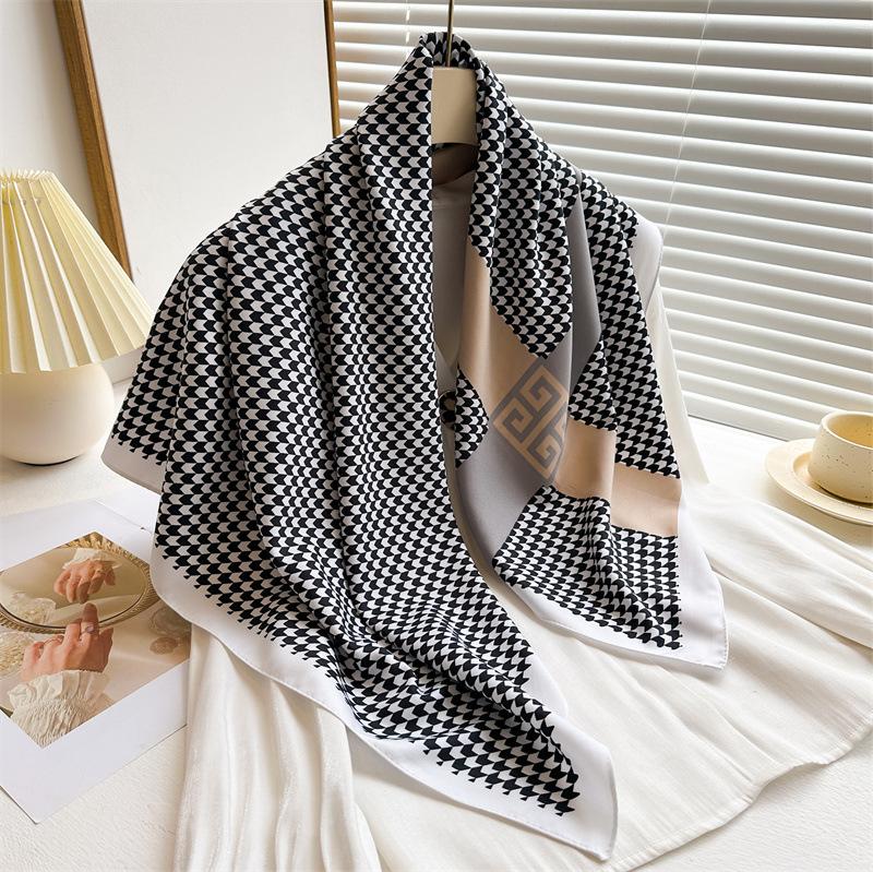 Luxury High Quality Women Satin Silk Scarf Hairband Ribbon Neckerchief Tie Neck Bag Scarf Satin Hair Scarves 90*90cm Square Wrap