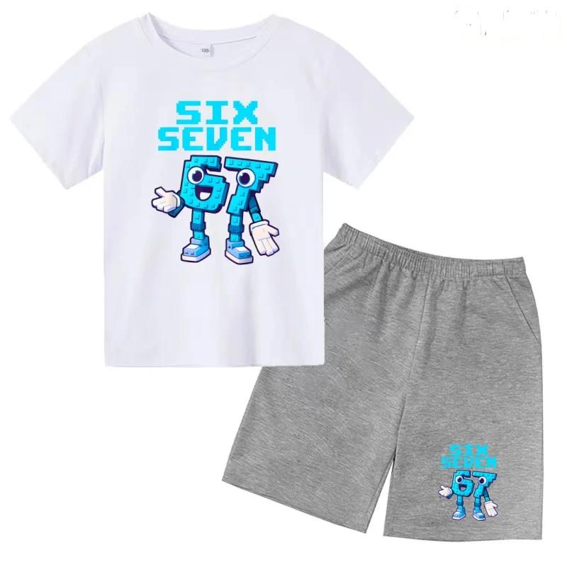 3-12 Ensemble décontracté sportif pour garçons et filles, T-shirt d'été cool à manches courtes et imprimé numéros 6 et 7, style
