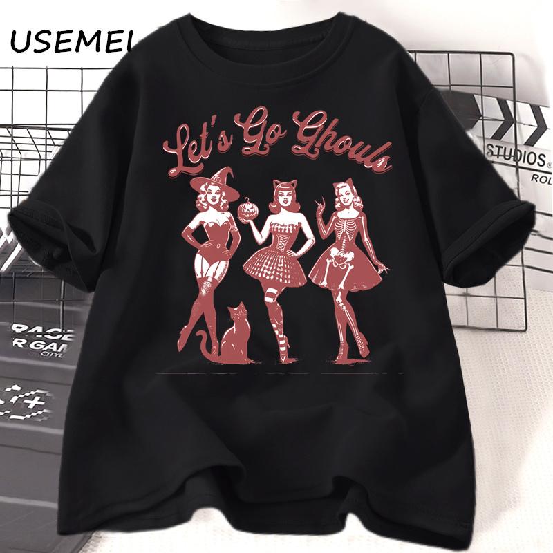 Lets Go Retro Halloween Spooky Mama Tshirt Women Casual Cotton Fall Witchy Tshirt Short Sleeve Womens Clothing Fall Tshirts
