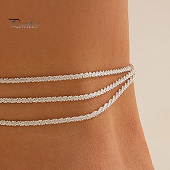 Fußkettchen für Damen, dreilagig, glänzende Oberfläche, verstellbare Länge, schlichter Stil, Knöcheldekoration, Schmuck, Party, Strand, Alltag, Fußkette, Jahrestag, Geburtstag