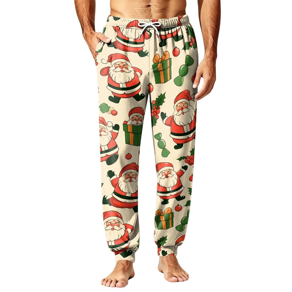 Men's Christmas Printed Pajama Pants Warm Pants for Winter