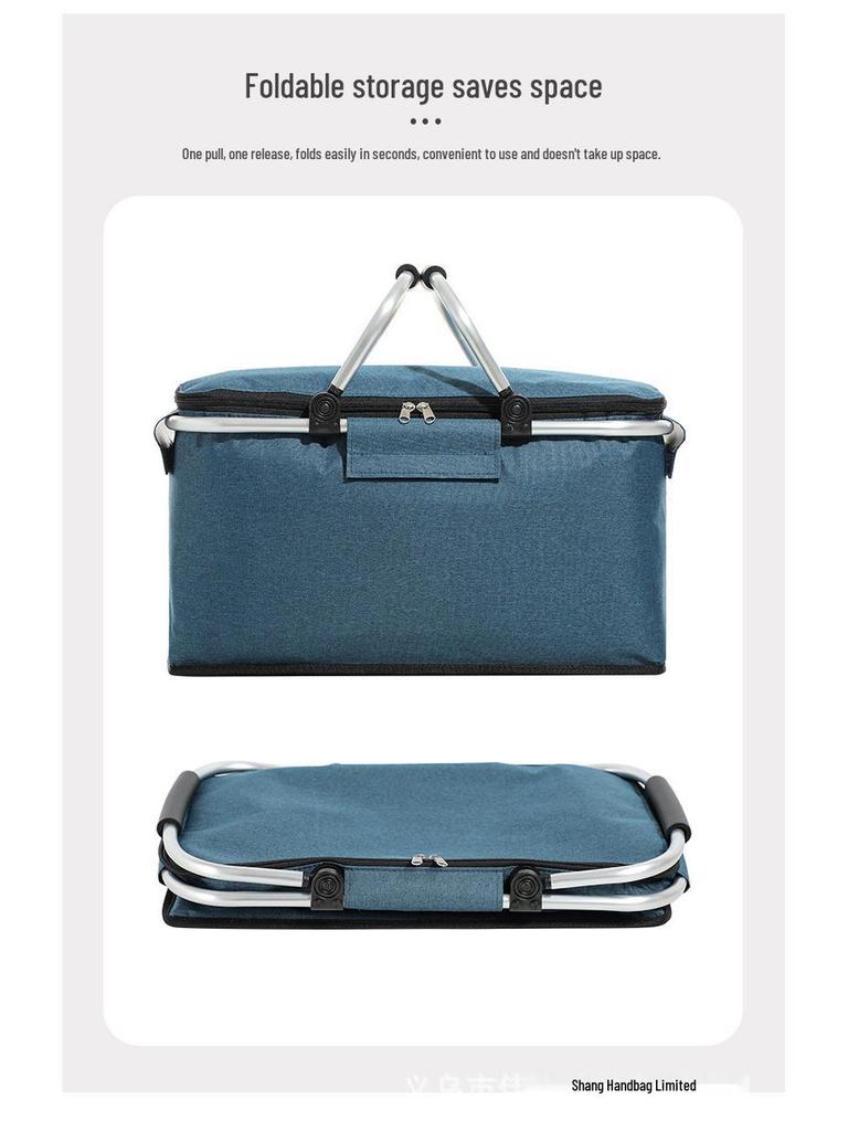 Compact Folding Insulated Picnic Basket - Large Capacity, Portable Cooler & Fruit Carrier