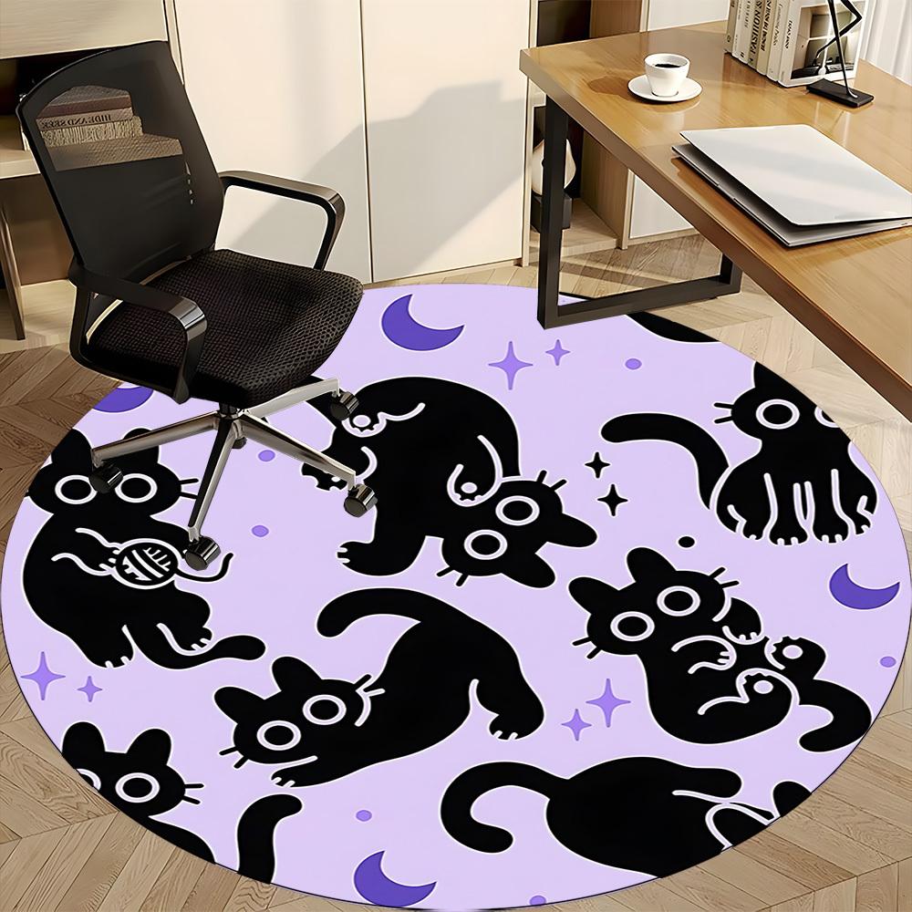 1 Stück Katze Mond Büro Runder Teppich, Matte Geeignet Für Büro, Unter Bürostühlen Schlafzimmer Wohnzimmer Heimdekoration, Raumdeko