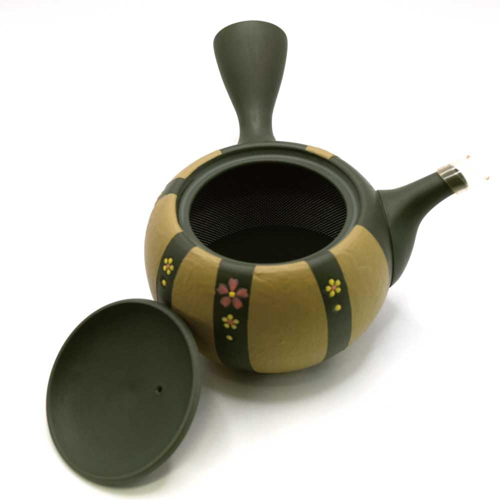 Tokoname Ware Teapot with and Cherry Blossom Made in with Stainless Steel Mesh and Tea by Genzo Shinohara Teapot for Delicious Tea Obi-meshi (Sash)